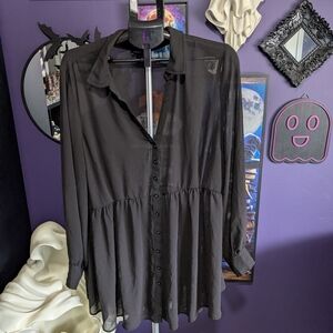 Torrid Black Sheer Button-Up Blouse